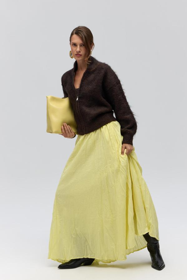 Jayla Kırışık Detay Sarı Uzun Etek - Image 1