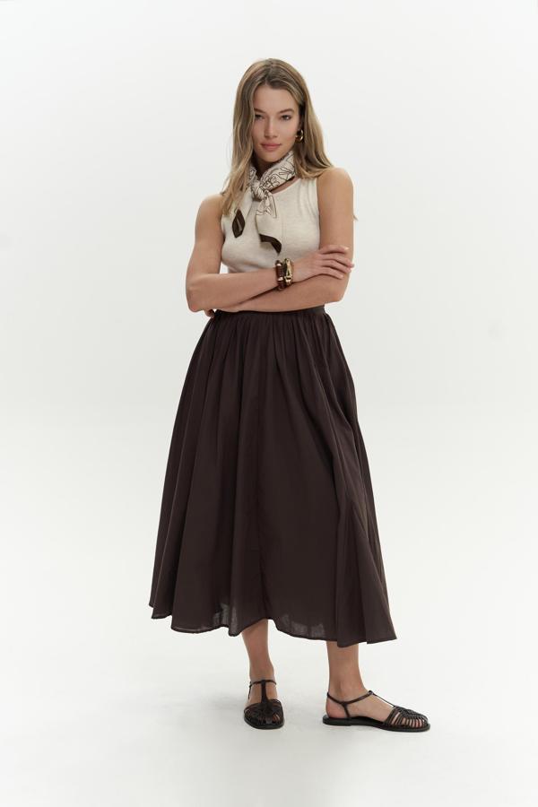 Amaya Bilek Hizasında Pileli Kahve Etek - Image 1