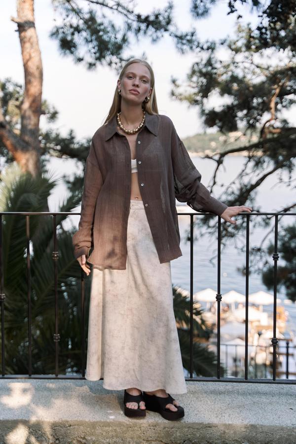 Garias Cepli Uzun Batik Desenli Bej Etek - Image 1