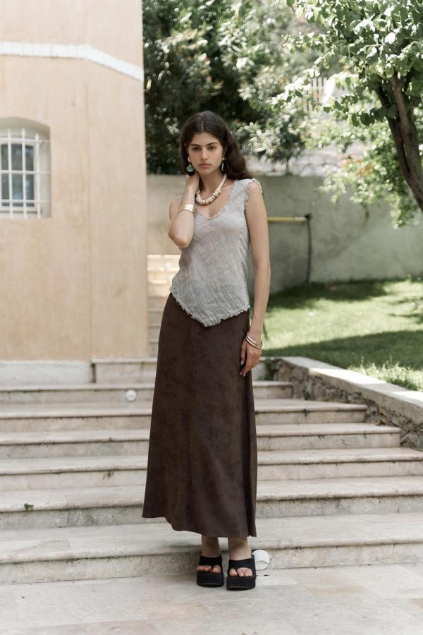 Garias Cepli Uzun Batik Desenli Kahve Etek - Image 1