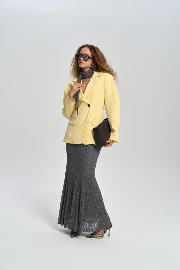 Veylia Uzun Antrasit Dantel Etek - Image 1