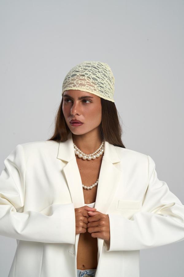 Miray Üçgen Kesim Sarı Dantel Bandana - Image 1