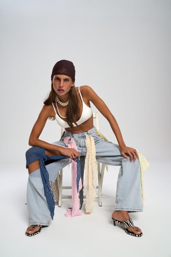 Miray Üçgen Kesim Bordo Dantel Bandana - Image 1