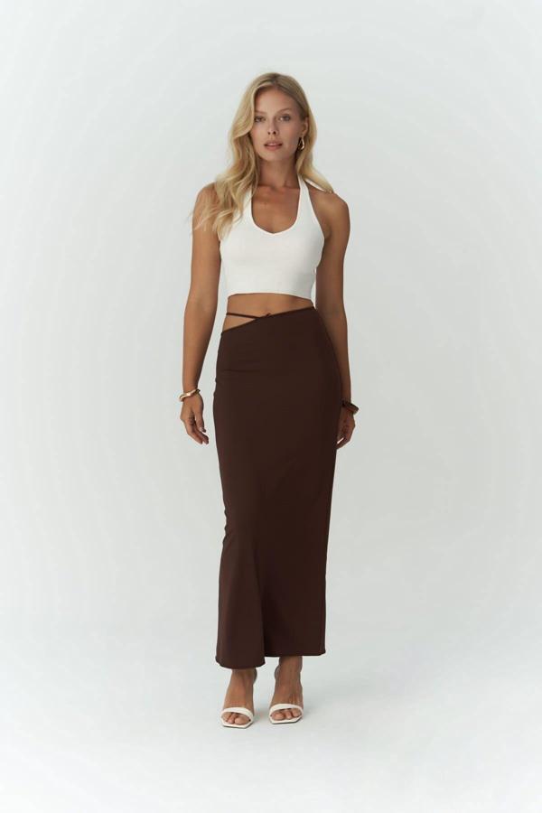 Willy Ip Detaylı Kahve Uzun Etek - Image 1