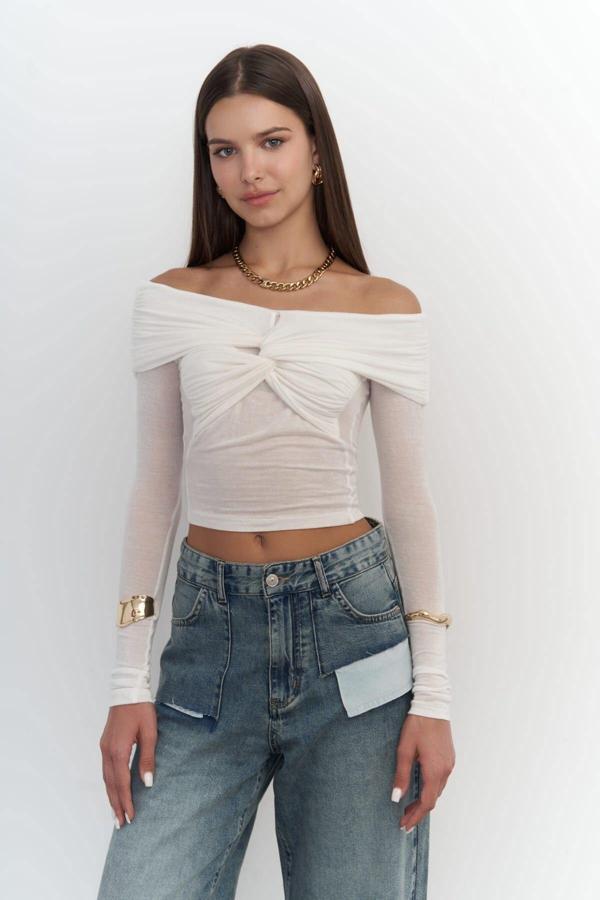 Vanni Çapraz Detay Beyaz Uzun Kollu Bluz - Image 1