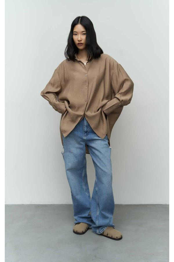 Zaria Açık Vizon Oversize Gömlek - Image 1