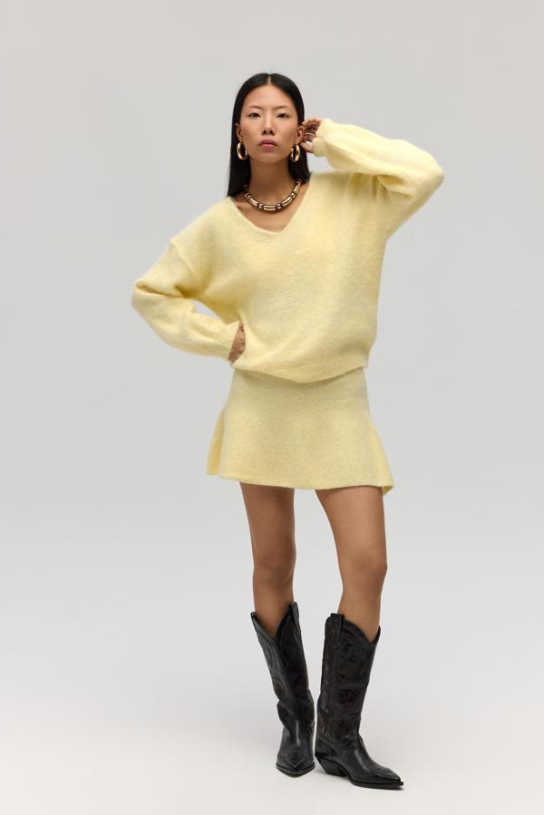 Nordis Volanlı Sarı Triko Mini Etek - Image 1