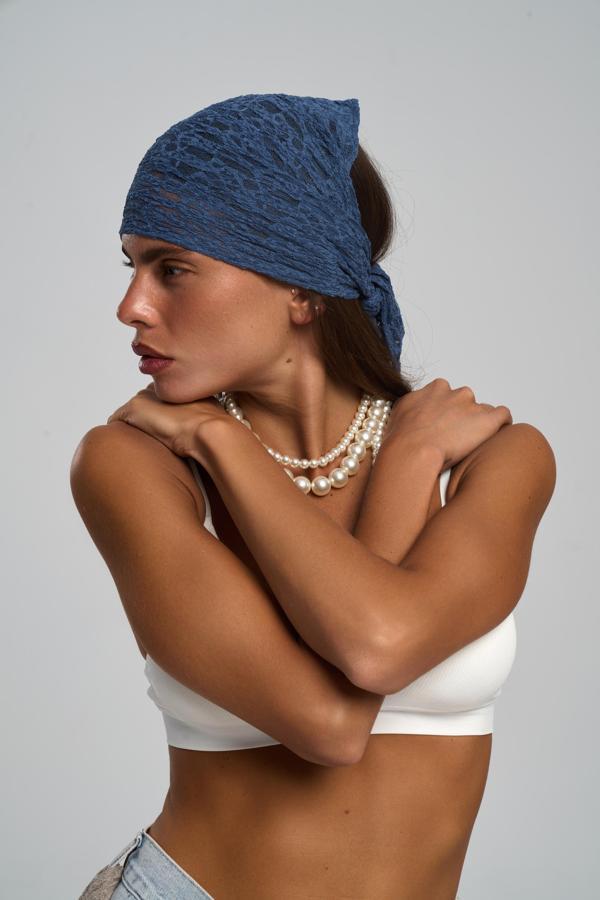 Miray Üçgen Kesim Indigo Dantel Bandana - Image 1