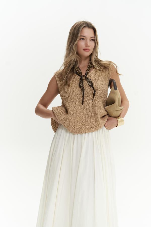 Knitle Rahat Kalıp Triko Tarçın Crop - Image 1