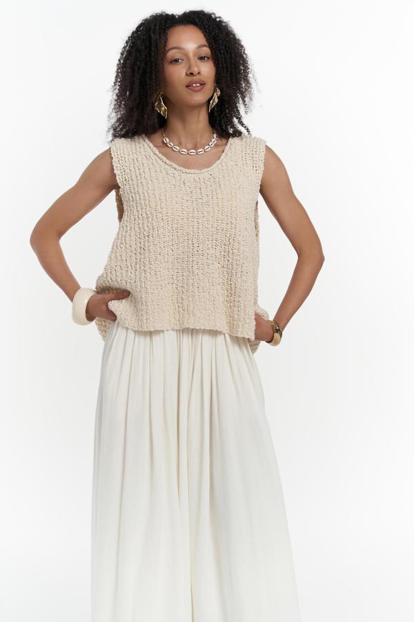 Knitle Rahat Kalıp Triko Bej Crop - Image 1