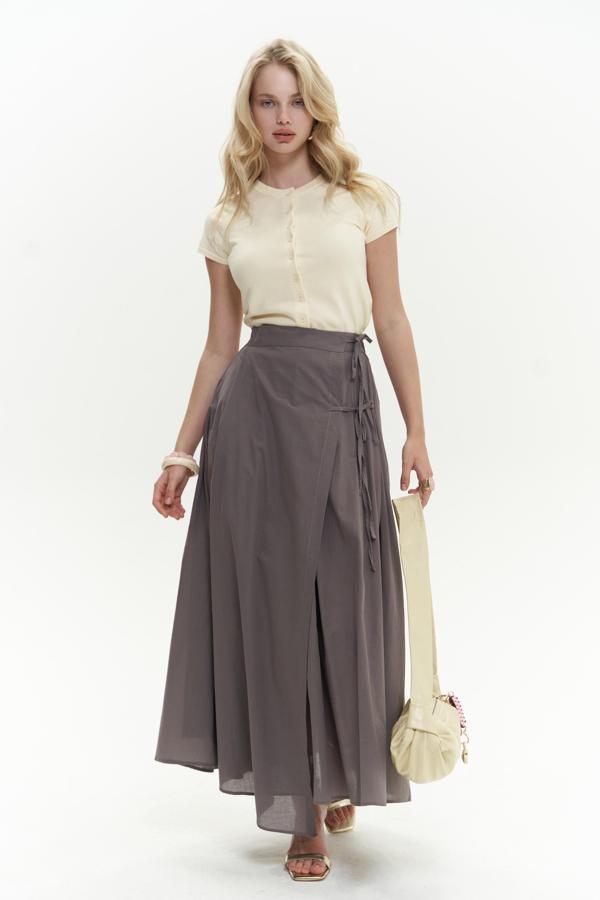 Aida İp Detay Pileli Füme Etek - Image 1