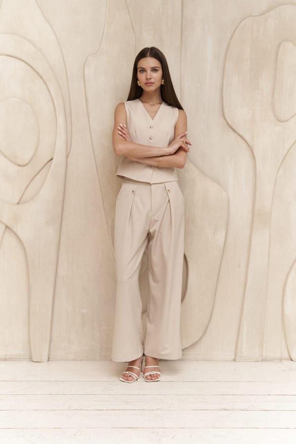 Diaz Düğme Detaylı Açık Bej Pantolon - Image 1