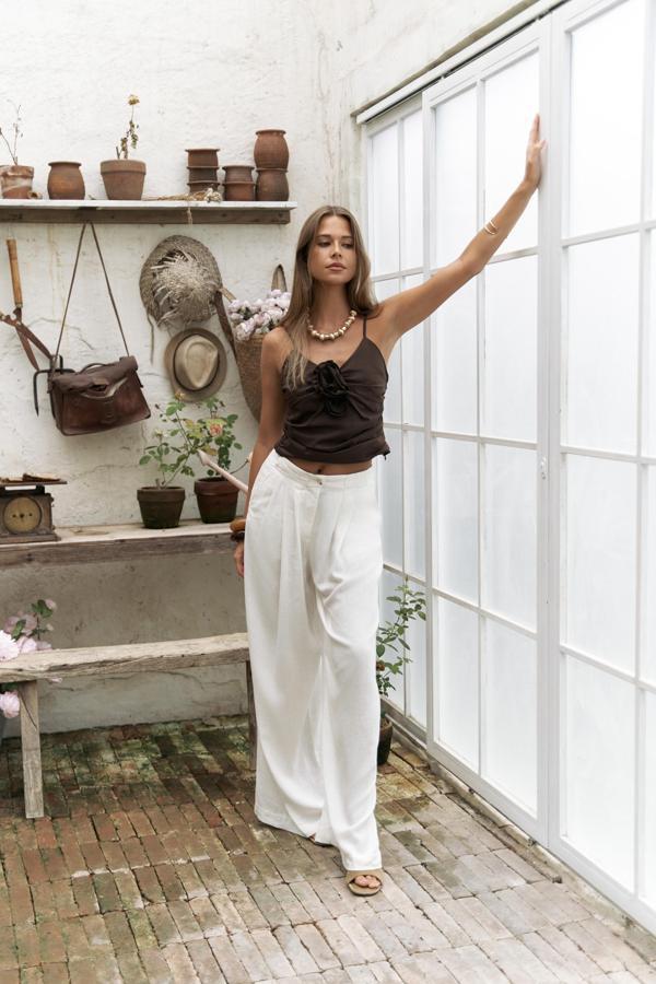 Mahoney Ekru Keten Palazzo Pantolon - Image 1