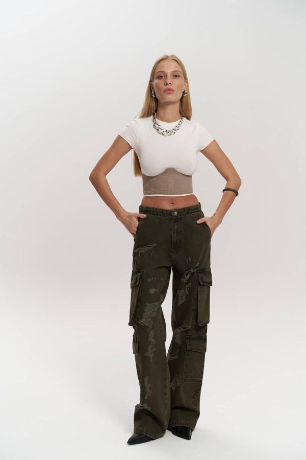 Dries Kirli Yeşil Yırtık Detay Kargo Jean Pantolon - Image 1