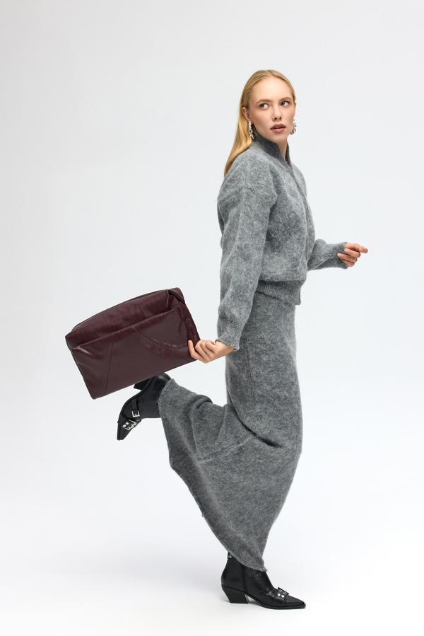 Nivra Gri Uzun Triko Etek - Image 1