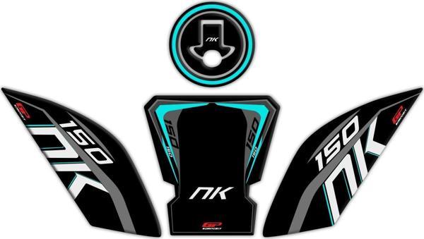 GP Kompozit CF Moto 150 NK 2016-2022 Uyumlu Tank Pad Seti Siyah-Turkuaz - Image 1