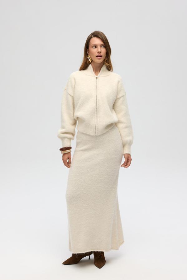 Nivra Ekru Uzun Triko Etek - Image 1