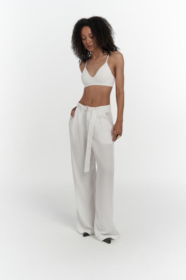 Paros Kemer Detay Ekru Palazzo Pantolon - Image 1