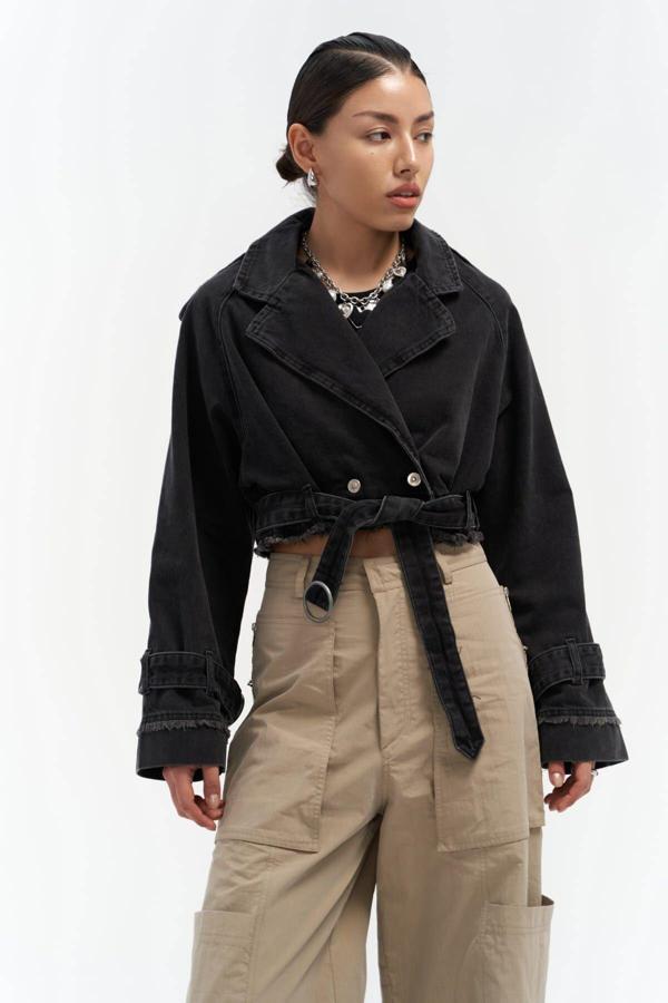 Baggy Füme Biker Jean Ceket - Image 1