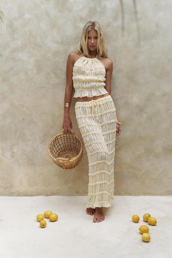 Sofi Transparan Sarı Crop Etek Takım - Image 1