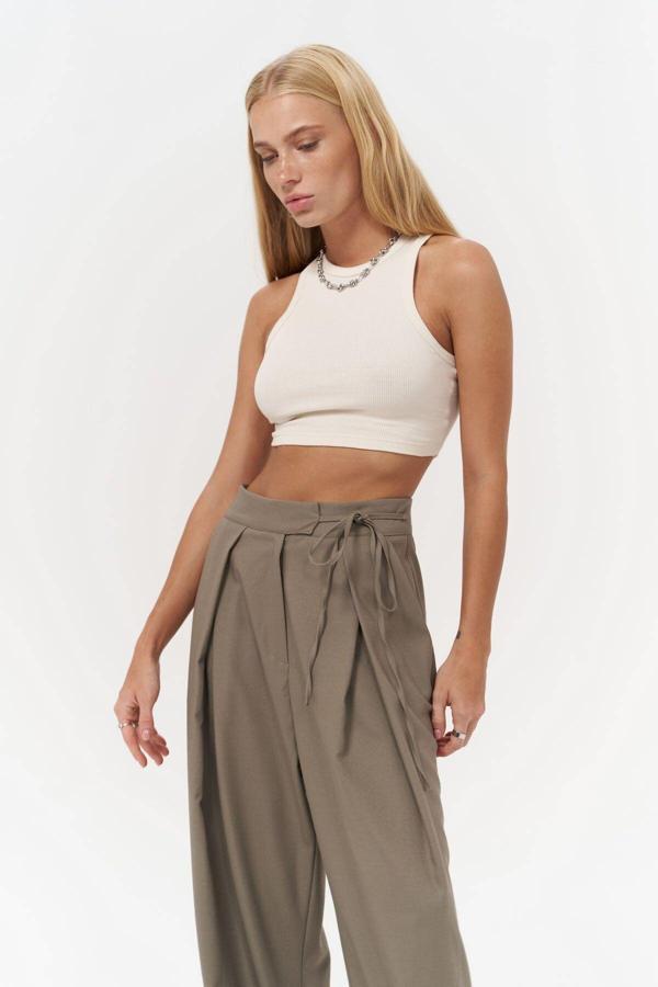 Fleur Fitilli Halter Yaka Bej Crop - Image 1