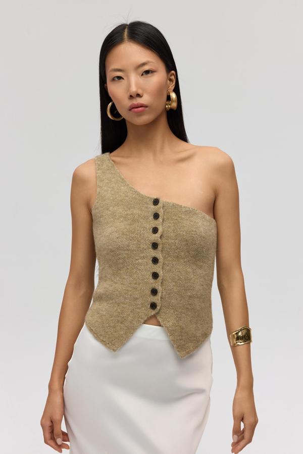 Elvar Tek Omuz Vizon Triko Crop - Image 1