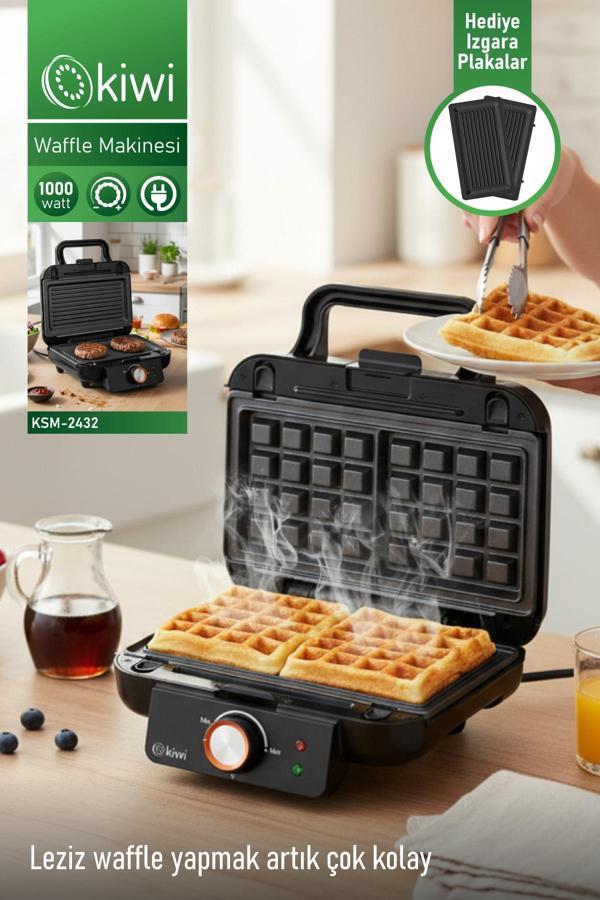 Kiwi KSM-2432 Çıkarılabilir Plakalı Waffle Makinesi - Tost Plakası Hediye - Image 1