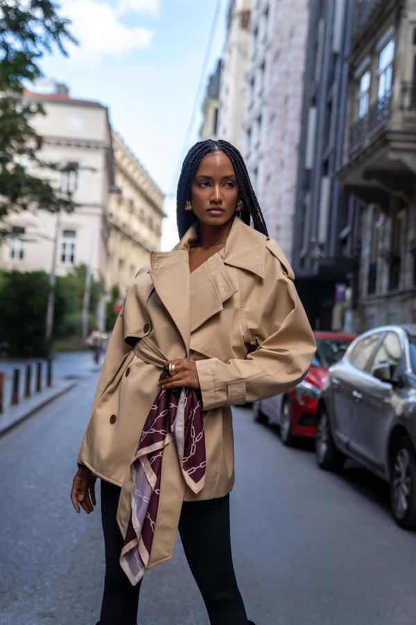 Tyra Camel Kemerli Kısa Trençkot - Image 1