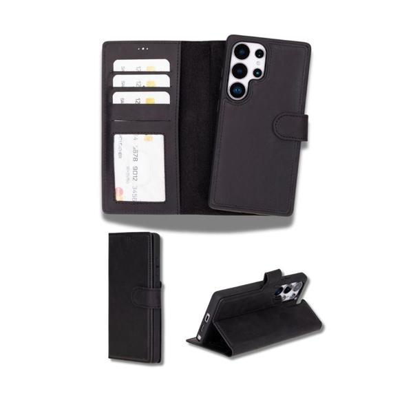 Samsung Galaxy S25 Ultra uyumlu, Hakiki Deri, El Yapımı, Cüzdanlı Kılıf, Mat Siyah - Image 1