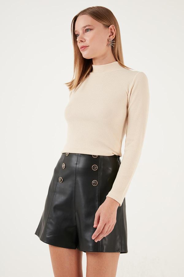 Lela Fitilli Esnek Slim Fit Yarım Balıkçı Yaka Bayan Kazak 5865344 TAŞ - Image 1