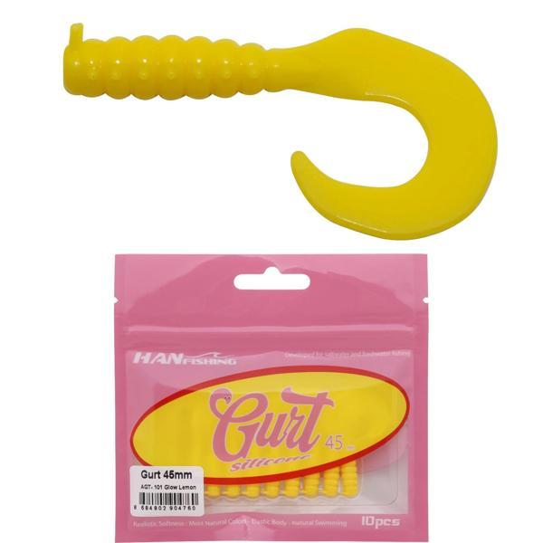 HanFish Gurt 4.5cm 10 Adet Orak Kuyruk Silikon Yem AGT-101 Glow Lemon - Image 1