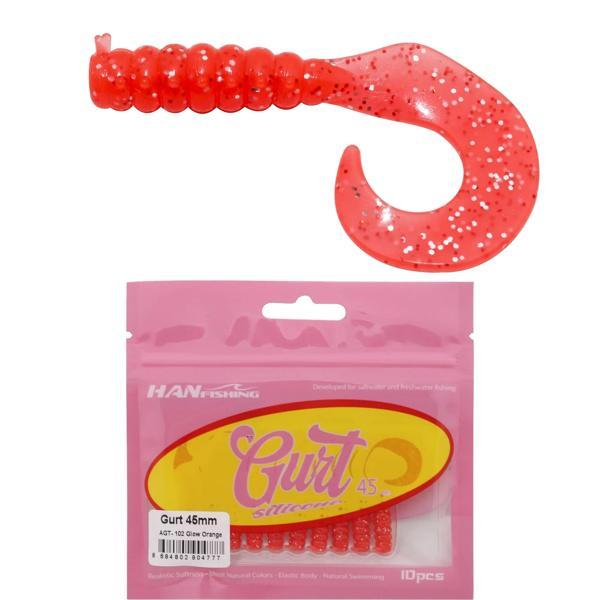 HanFish Gurt 4.5cm 10 Adet Orak Kuyruk Silikon Yem AGT-102 Glow Orange - Image 1