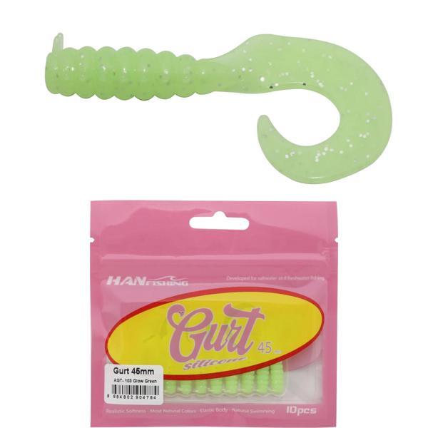 HanFish Gurt 4.5cm 10 Adet Orak Kuyruk Silikon Yem AGT-103 Glow Green - Image 1