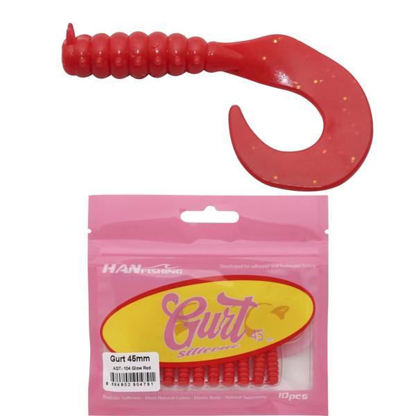 HanFish Gurt 4.5cm 10 Adet Orak Kuyruk Silikon Yem AGT-104 Glow Red - Image 1