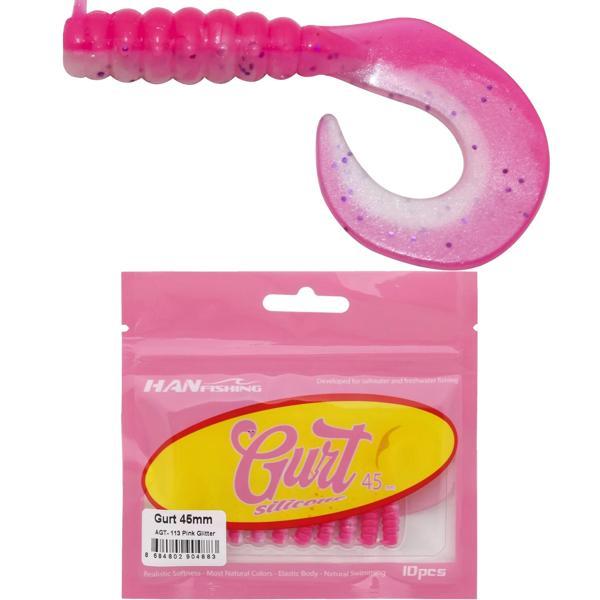 HanFish Gurt 4.5cm 10 Adet Orak Kuyruk Silikon Yem AGT-113 Pink Glitter - Image 1