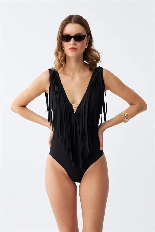 Kadın Püsküllü Mayo Siyah - Image 1