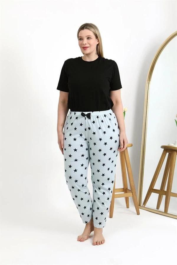 Kadın Pamuklu Büyük Beden Alt Pijama Buz Mavisi - Image 1