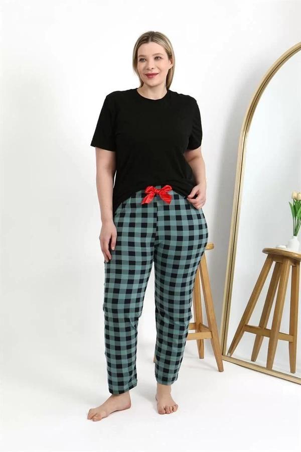 Kadın Pamuklu Büyük Beden Alt Pijama Turkuaz - Image 1