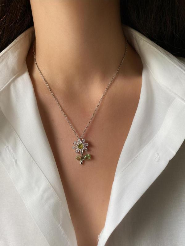 Bilshine Zirkon Taşlı Papatya Model Paslanmaz Çelik Kolye - Image 1