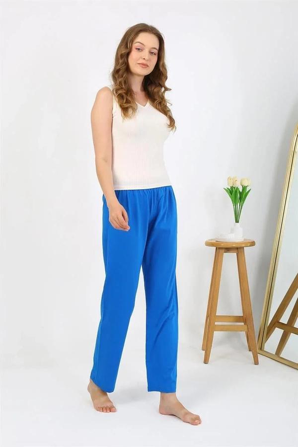 Kadın Penye Düz Tek Alt Pijama Mavi - Image 1