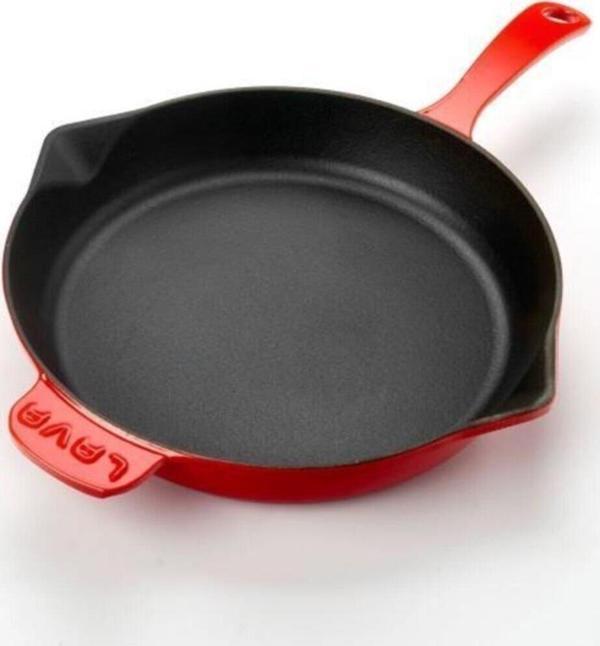 Lava Döküm Yuvarlak Kızartma Tavası Döküm Demir Yekpare Saplı. Çap(Ø)28 Cm - Kırmızı - Image 1
