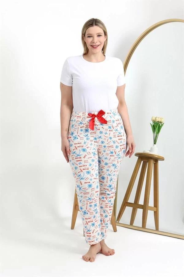 Kadın Pamuklu Büyük Beden Alt Pijama Ekru - Image 1