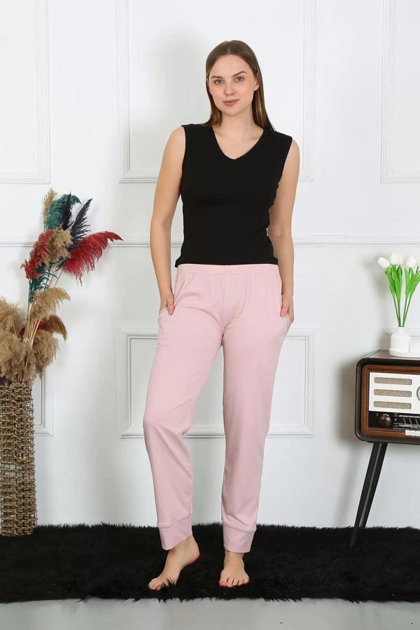 Kadın Pamuk Penye Cepli Tek Alt Pijama Pudra - Image 1