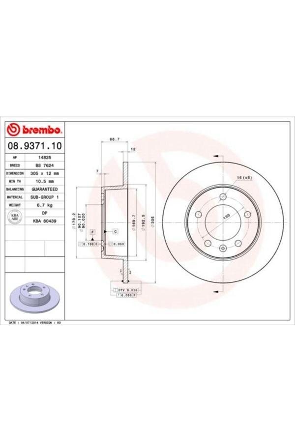 Brembo Arka Fren Aynası Renault Master Iı 00> Opel Movano 00> 305X12X5Dl - Image 1