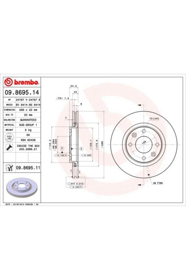 Brembo Ön Fren Aynası Corsa F-301-307-206-207-Partner-Berlıngo-C-Elysee-C2-C3 02 >C5-C4 266X22X4Dlxhav - Image 1