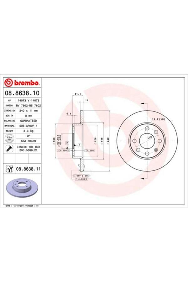 Brembo Ön Fren Aynası Corsa C 1.0-1.2 16V 01>11 240X11X4Dl Dolu - Image 1