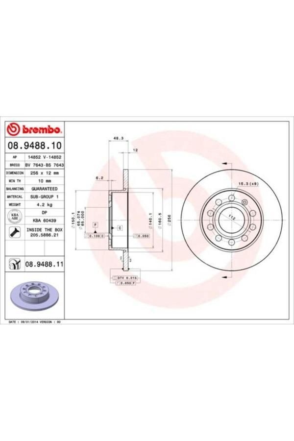 Brembo Arka Fren Aynası Caddy Iıı-Golf-V-Vı-Plus-Jetta Iıı-Altea 04>A3 03>Toledo Iıı-Octavıa 04> 256X1 - Image 1