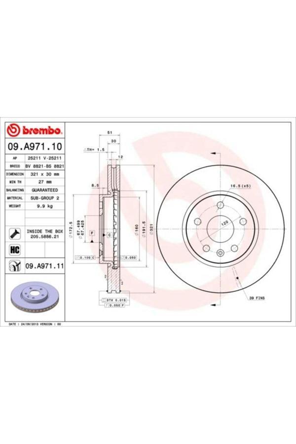 Brembo Ön Fren Aynası Insıgnıa A 08> Saab 9-5 Ys3G 10> 17 Jant 321X30X5Dlxhavalı 13502214-569422 - Image 1