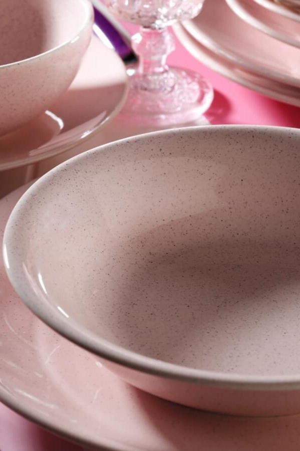 Kütahya Porselen Naturaceram Harlek Granül 24 Parça 6 Kişilik Pembe Yemek Seti - Image 1