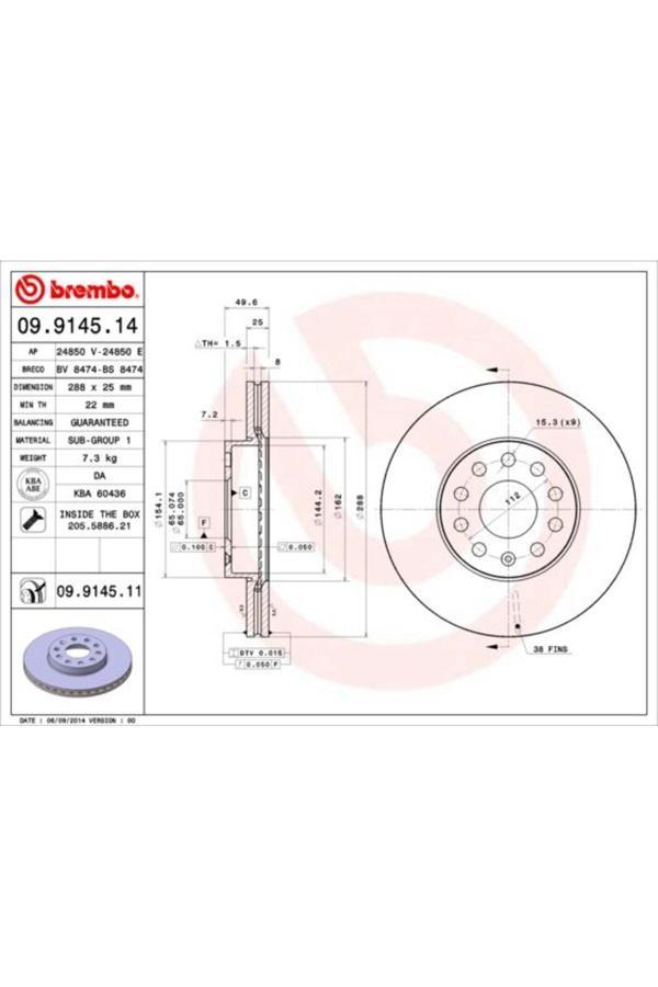 Brembo Ön Fren Aynası Golf V-Vı-Jetta Iıı-Caddy Iıı-Octavıa-Altea-A3 03>1.4-1.6.1.9-2.0 288X25X9Dlxhav - Image 1